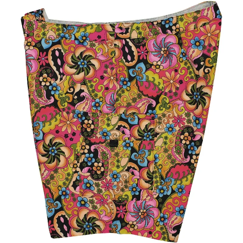 Thin Design Lower Rise NON-Elastic Waist Board Shorts. "Lucy in the Sky" (Black) Womens CUSTOM