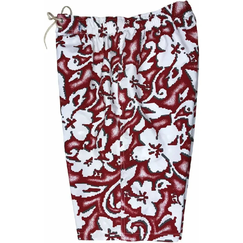 Comfortable Design "Magnified" (Red) Elastic Waist Board Shorts. Regular Rise or High Waist.  Women's CUSTOM