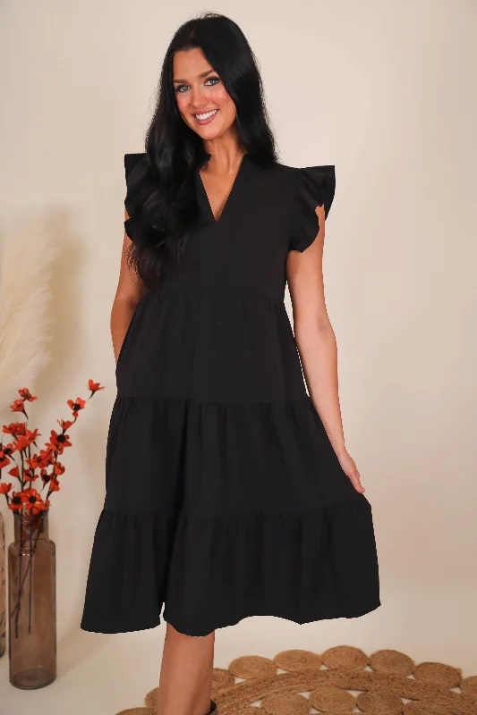 Fashionable And Versatile Moving On Midi Dress-Black