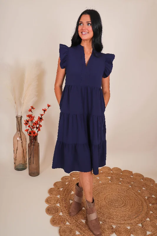 Autumn Selection Moving On Midi Dress-Navy