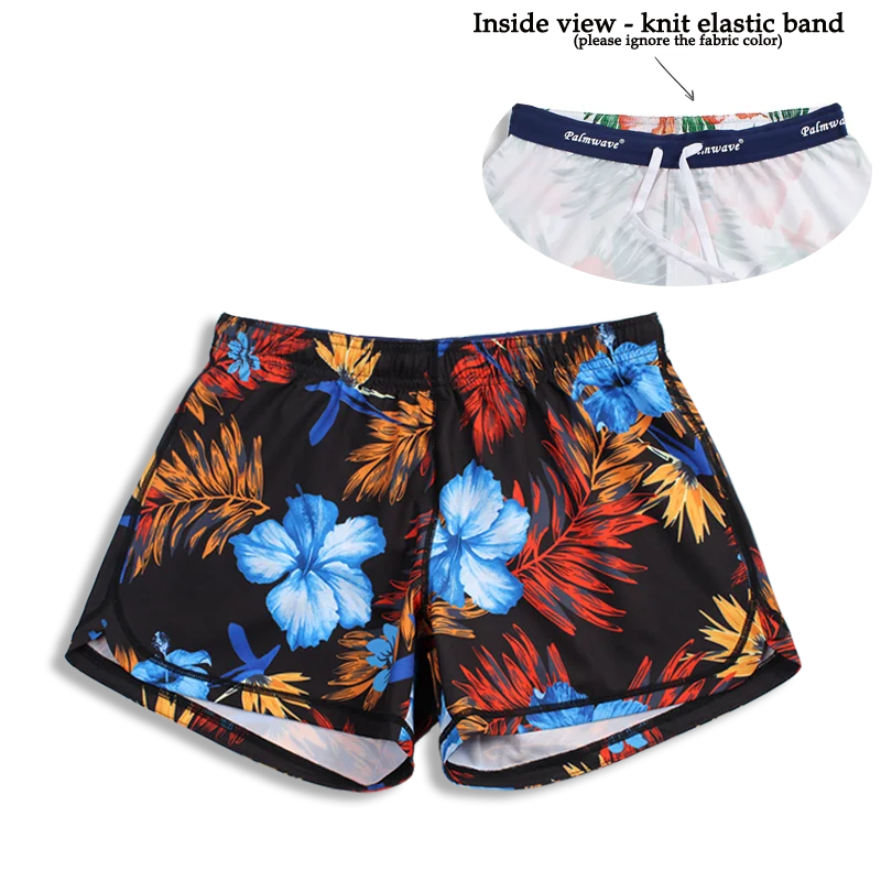 N91-CW9081 (Black with blue hibiscus),  Ladies 4-way stretch comfort waist shorts