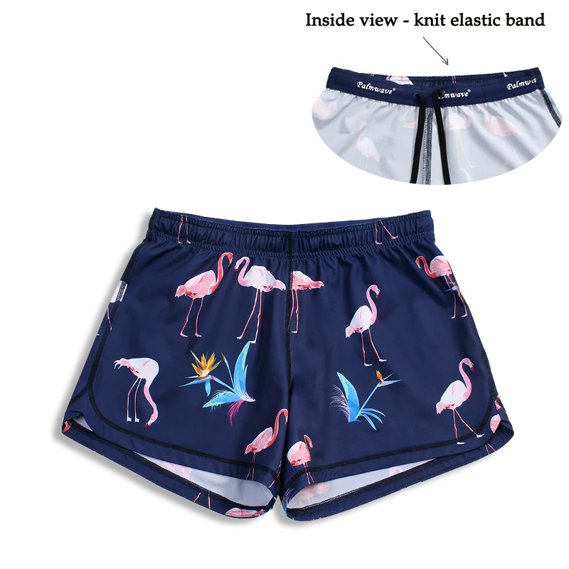 N91-CW9142 (Navy with pink flamingo),  Ladies 4-way stretch comfort waist shorts