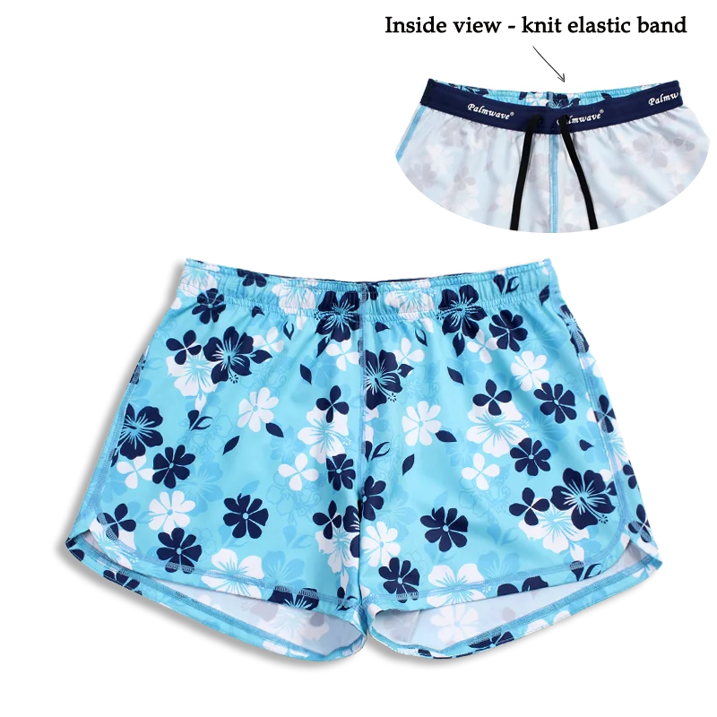 N91-CW9219 (Baby blue floral),  Ladies 4-way stretch comfort waist shorts