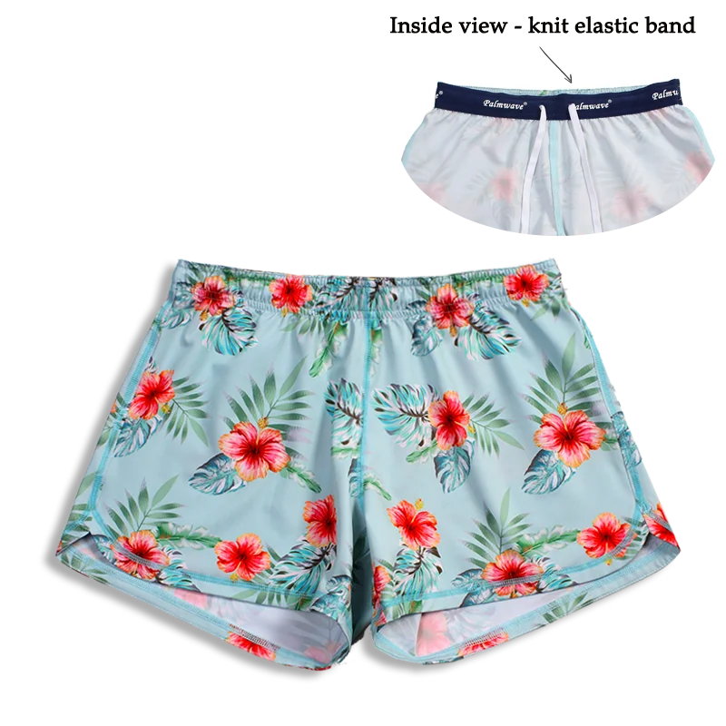 Sweet Style N91-CW9254 (Blue with pink hibiscus),  Ladies 4-way stretch comfort waist shorts