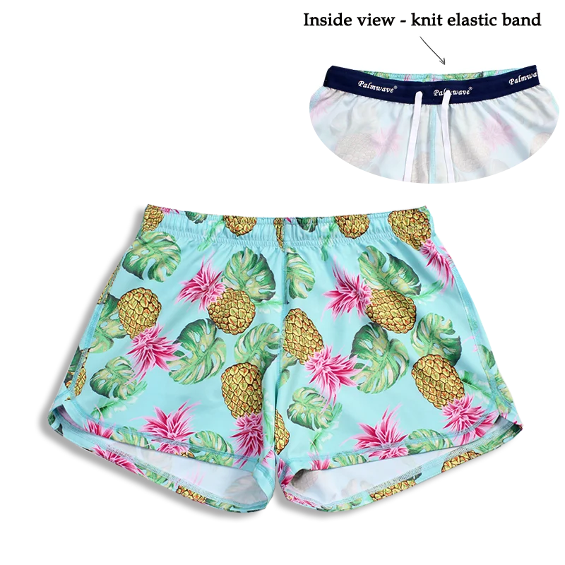 N91-CW9584 (Green with yellow pineapple),  Ladies 4-way stretch comfort waist shorts