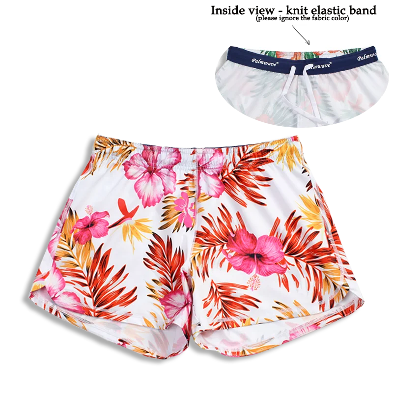 N91-CW9984 (White with pink hibiscus),  Ladies 4-way stretch comfort waist shorts