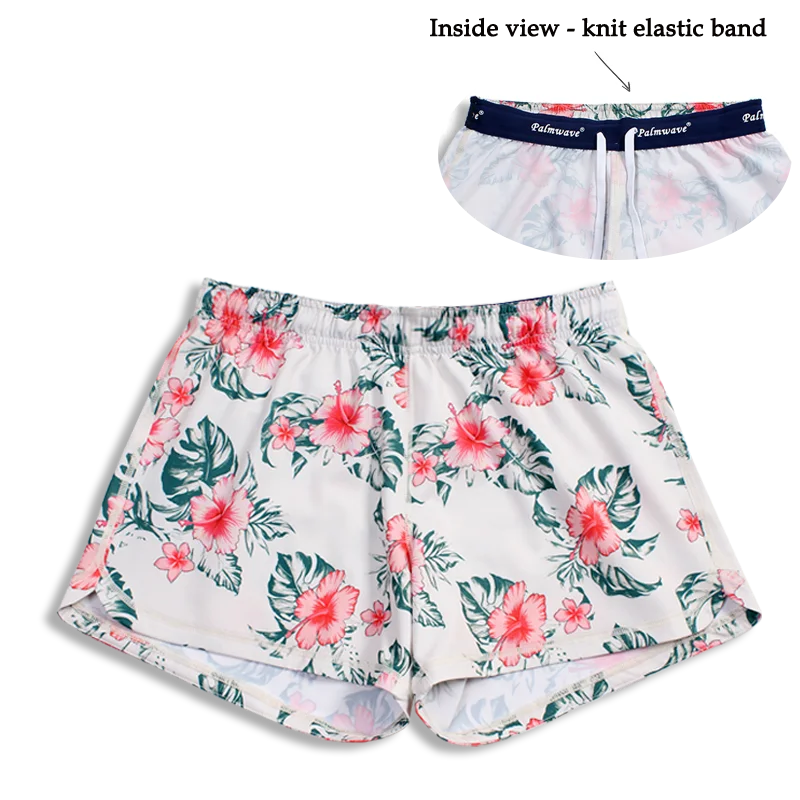 N91-CW9754 (Offwhite with pink hibiscus),  Ladies 4-way stretch comfort waist shorts