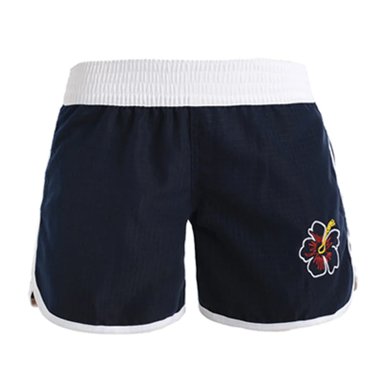 N91-W1198 (Navy solid with rainbow design), Ladies 100% Microfiber Walk Shorts