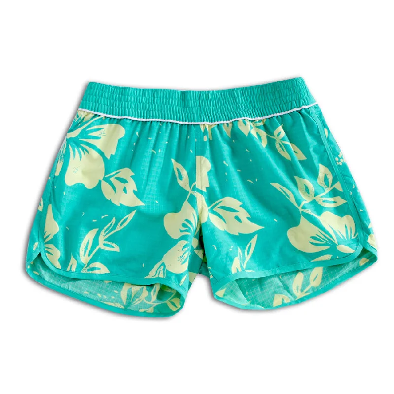 N91-W958 (160 GSM rip stop green floral), Ladies 100% Microfiber Walk Shorts