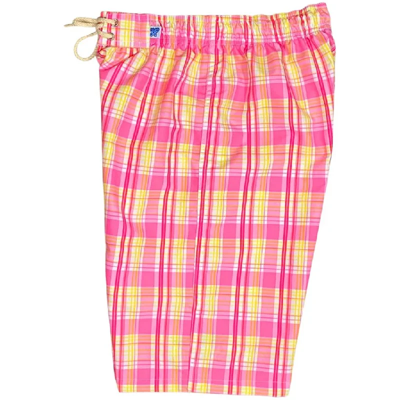 High-end Fabrics "Nantucket" (Pink) Elastic Waist Board Shorts. Regular Rise or High Waist.  Women's CUSTOM