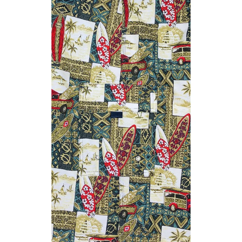Fashion Elements "Postcard" (Sea Green) Womens Elastic Waist Swim Board Shorts. REGULAR Rise + 11" Inseam