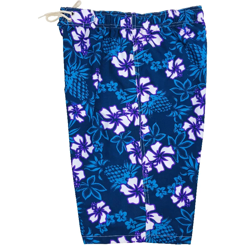 Versatile Items "North Shore" Womens Elastic Waist Swim Board Shorts. REGULAR Rise + 11" Inseam (Indigo+Grape)