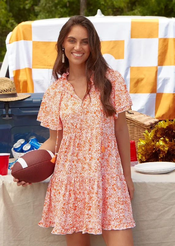 Warm Winter Series Orange Game Day Short Sleeve Tiered Dress