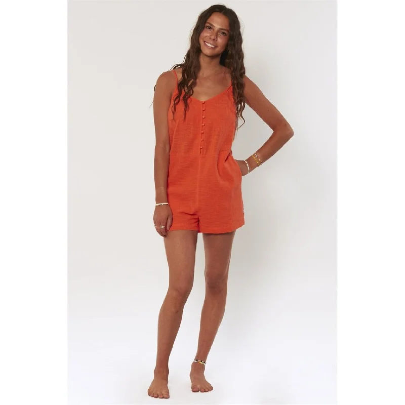 Sexy Fun Sisstrevolution Paddle Out S/L Woven Womens Romper - Sunburn