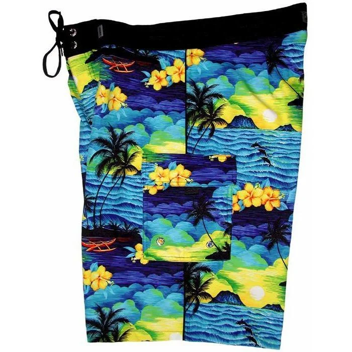 "Picture This" Mens Board Shorts - 22" Outseam / 9.5" Inseam (Blue)