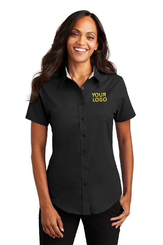French Style Port Authority Ladies Short Sleeve Easy Care Custom Shirts, Black/Light Stone