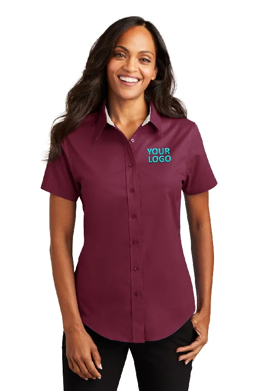 Celebrity Style Port Authority Ladies Short Sleeve Easy Care Custom Shirts, Burgundy/Light Stone