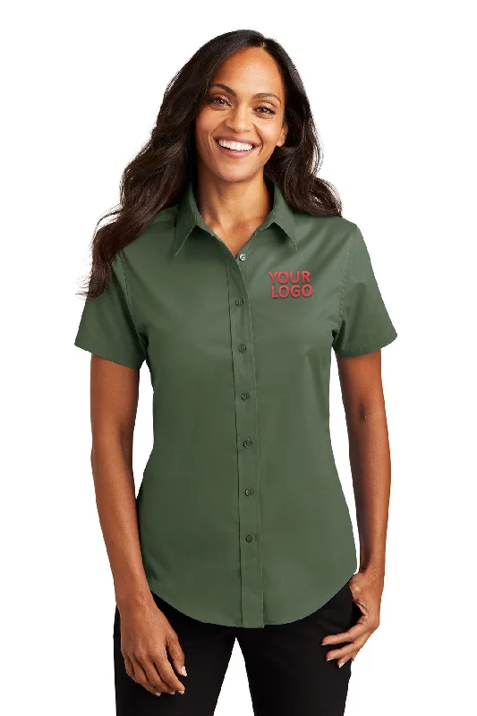 Thin Design Port Authority Ladies Short Sleeve Easy Care Custom Shirts, Clover Green