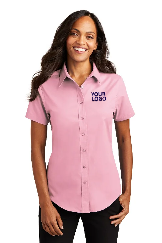 Stunning Fashion Port Authority Ladies Short Sleeve Easy Care Branded Shirts, Light Pink