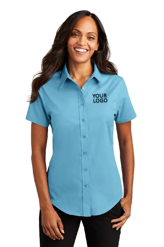 High-end Fabrics Port Authority Ladies Short Sleeve Easy Care Branded Shirts, Maui Blue