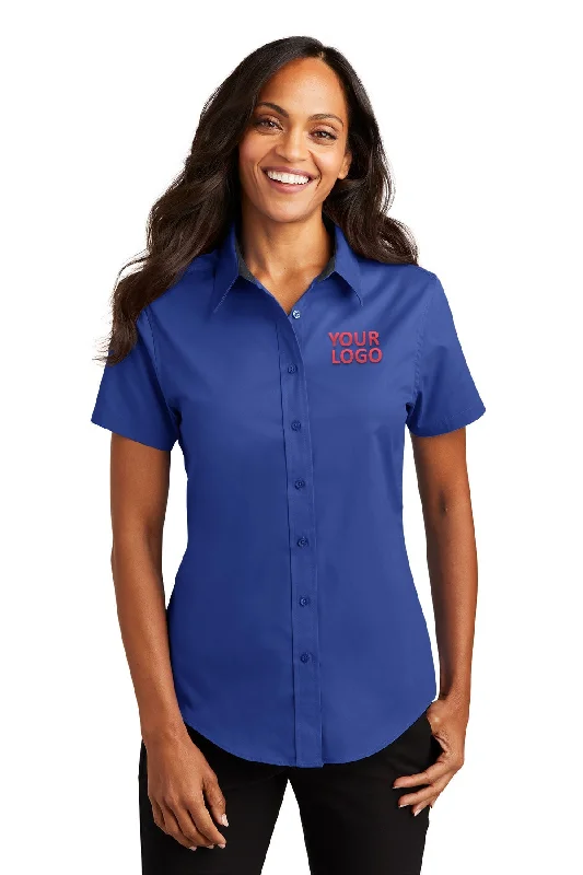 Classic Series Port Authority Ladies Short Sleeve Easy Care Branded Shirts, Royal/Classic Navy
