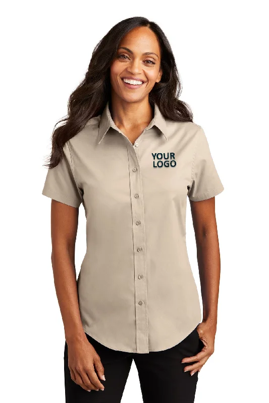 Diamond Series Port Authority Ladies Short Sleeve Easy Care Branded Shirts, Stone