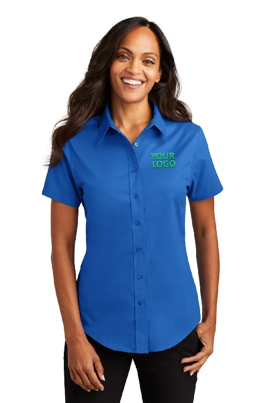 Elegant Tailoring Port Authority Ladies Short Sleeve Easy Care Branded Shirts, Strong Blue