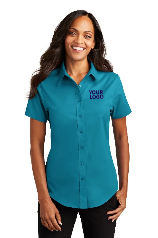 Designer Style Port Authority Ladies Short Sleeve Easy Care Branded Shirts, Teal Green