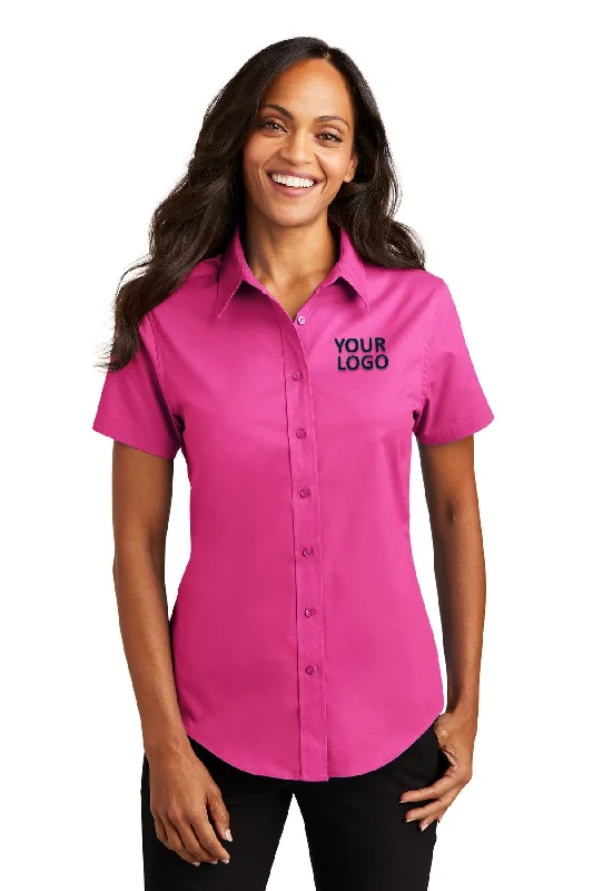 Warm And Comfortable Port Authority Ladies Short Sleeve Easy Care Branded Shirts, Tropical Pink
