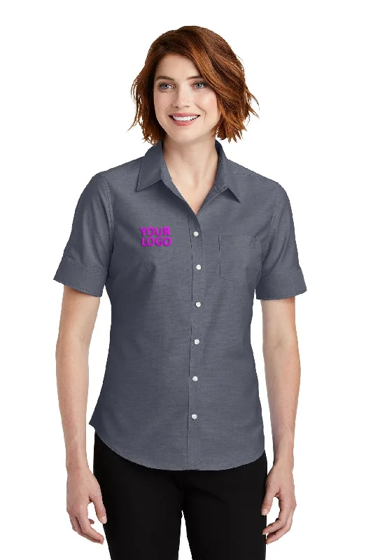 Carefree Style Port Authority Ladies Short Sleeve SuperPro Branded Oxford Shirts, Black