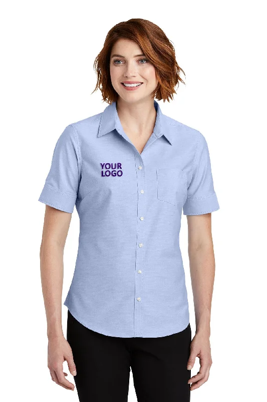 Dessert Matching Port Authority Ladies Short Sleeve SuperPro Branded Oxford Shirts, Oxford Blue