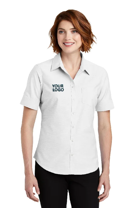 Sports Design Port Authority Ladies Short Sleeve SuperPro Branded Oxford Shirts, White