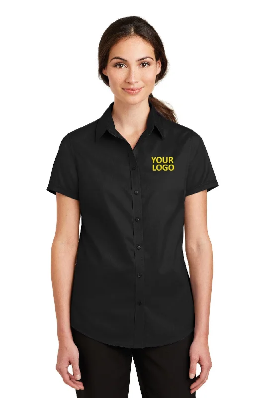 Urban Style Port Authority Ladies Short Sleeve SuperPro Branded Twill Shirts, Black
