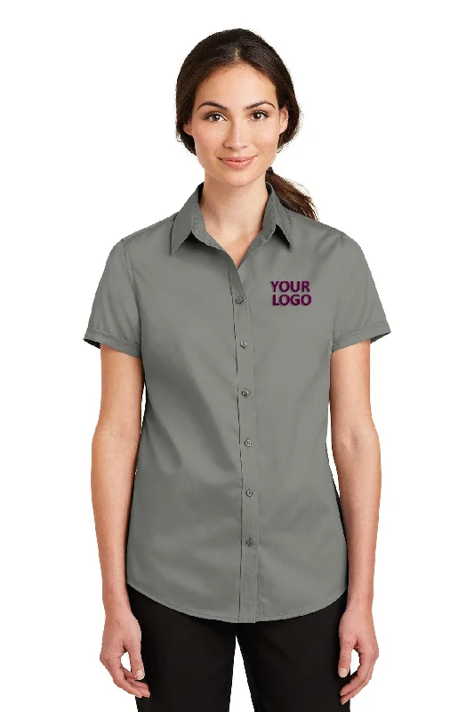 Luxury Temperament Port Authority Ladies Short Sleeve SuperPro Branded Twill Shirts, Monument Grey