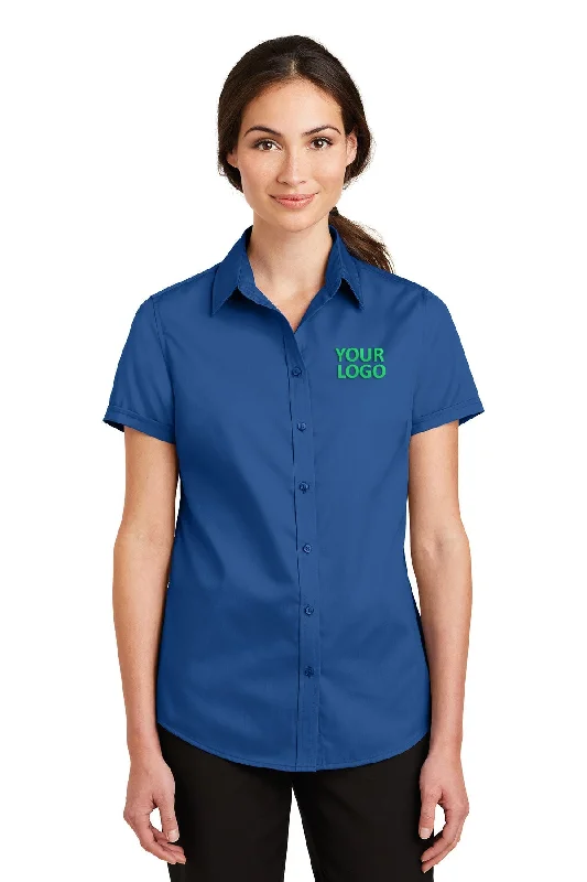 Elegant And Simple Port Authority Ladies Short Sleeve SuperPro Branded Twill Shirts, True Blue