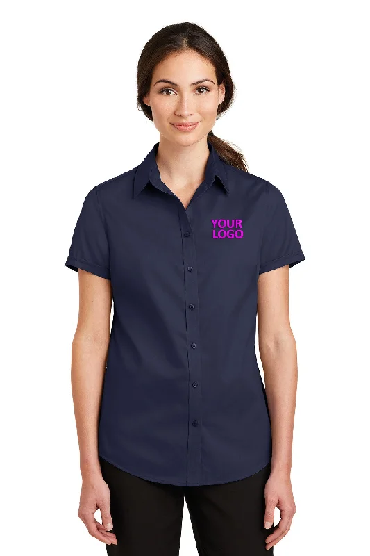 Noble And Elegant Port Authority Ladies Short Sleeve SuperPro Branded Twill Shirts, True Navy