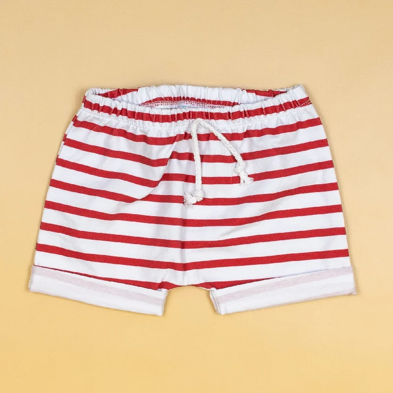 Red/White Stripe Rolled Hem Shorts