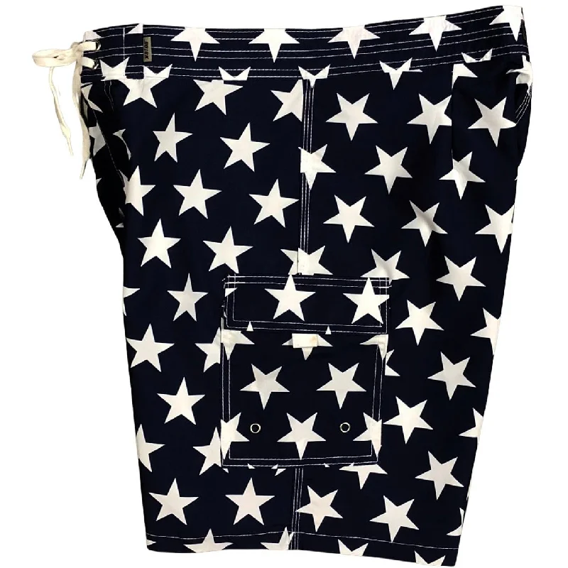 Unique Design "Star Struck" Mens Board Shorts - 19.5" Outseam / 7" Inseam (Navy)