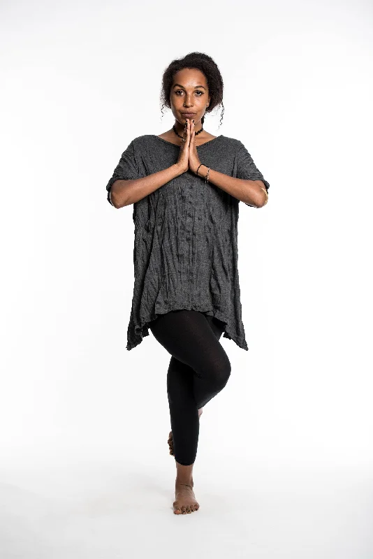 Age-reducing Style Womens Solid Color Loose V Neck T-Shirt in Black