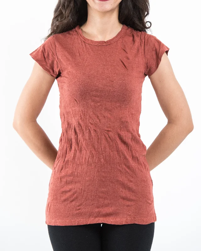 French Style Womens Solid Color T-Shirt in Brick