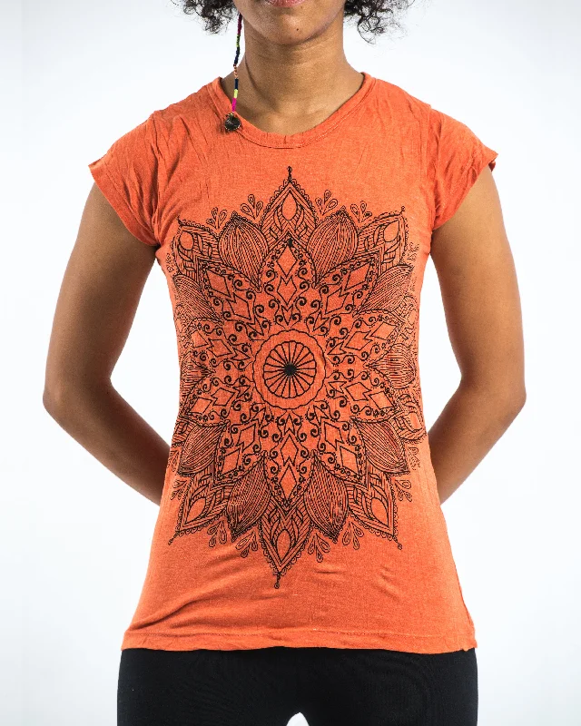 Fresh And Capable Womens Lotus Mandala T-Shirt in Orange