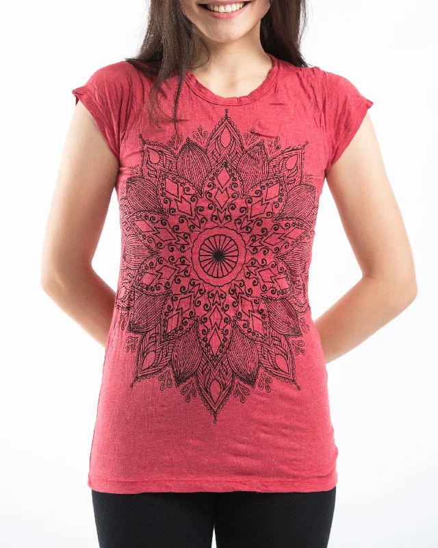 Lazy Home Womens Lotus Mandala T-Shirt in Red