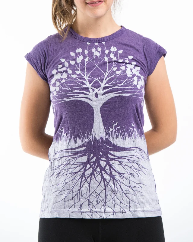 Personalized Design Womens Tree of Life T-Shirt in Silver on Purple