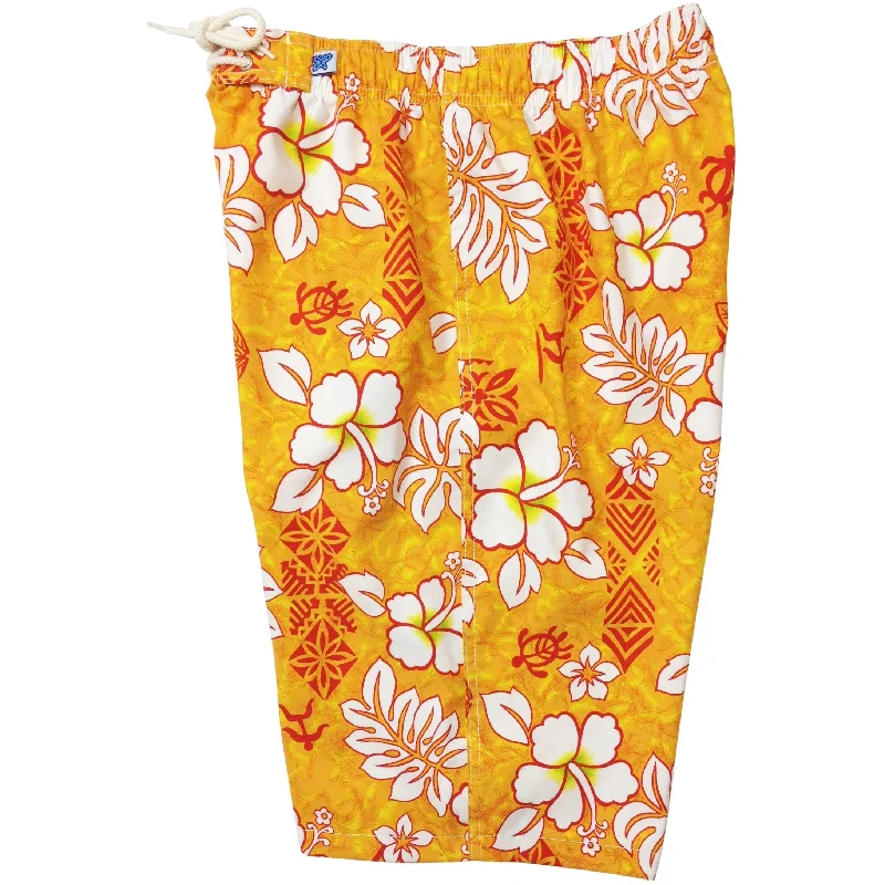 Lazy Style "Tribal Council" (Orange) Elastic Waist Board Shorts. Regular Rise or High Waist. Women's CUSTOM