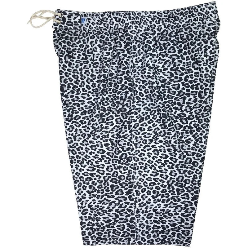 "Wild Weekend" Cheetah Womens Elastic Waist Swim Board Shorts. REGULAR Rise + 11" Inseam (Charcoal)