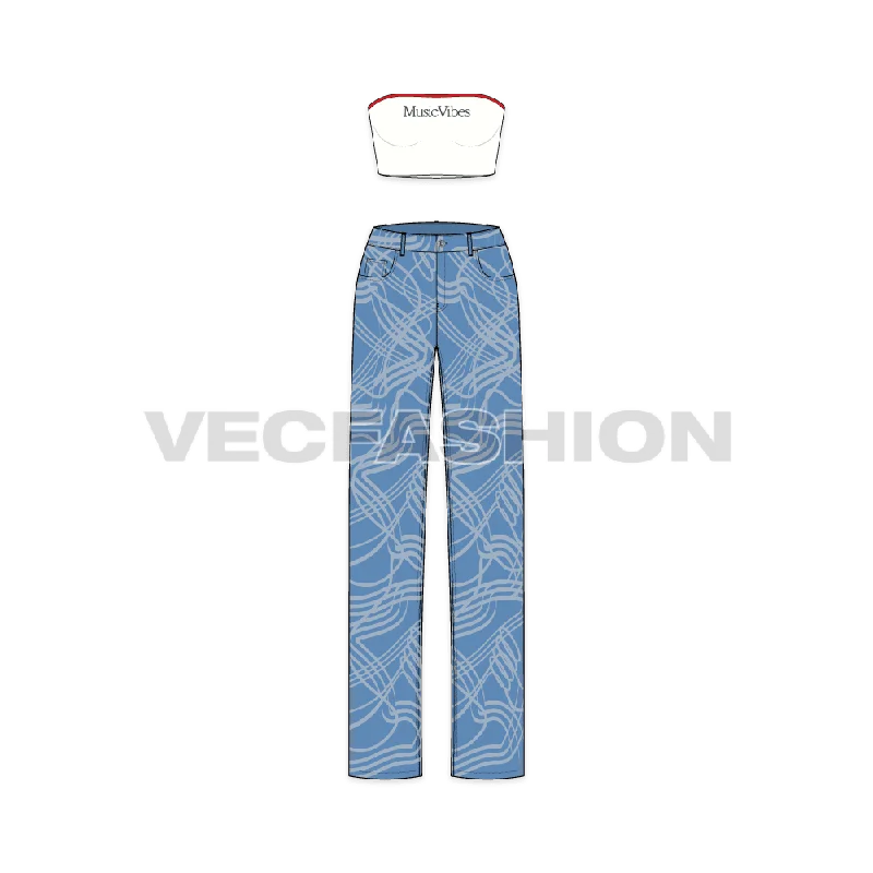Double-sided Wear Womens Bandeau Top with Denim Jeans