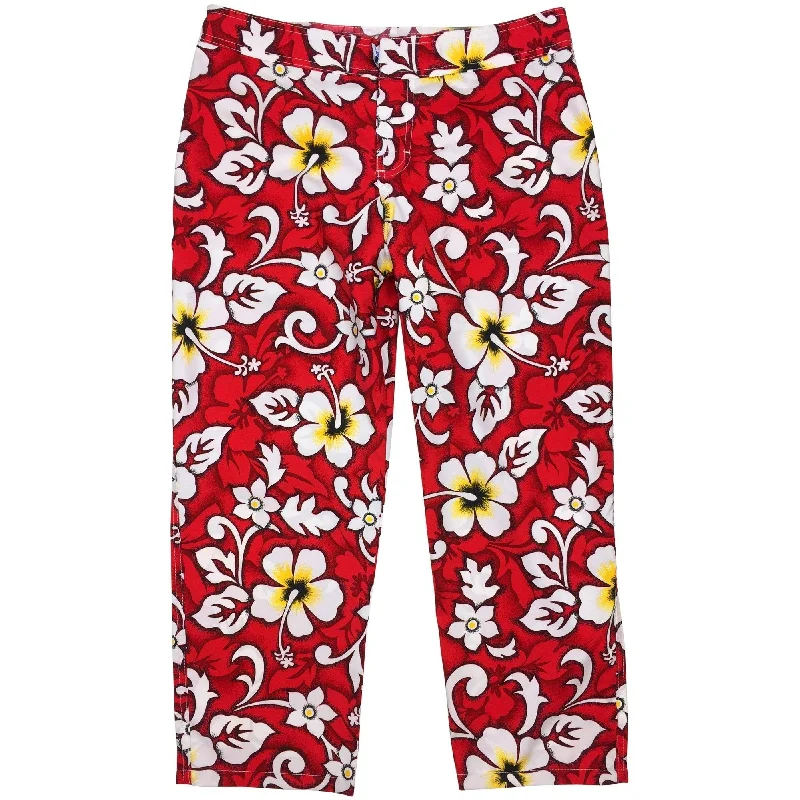 "Charm School" Womens Board (Swim) Capris - ELASTIC Waist + HIGHER Rise/Waist + 23" Inseam (Red)