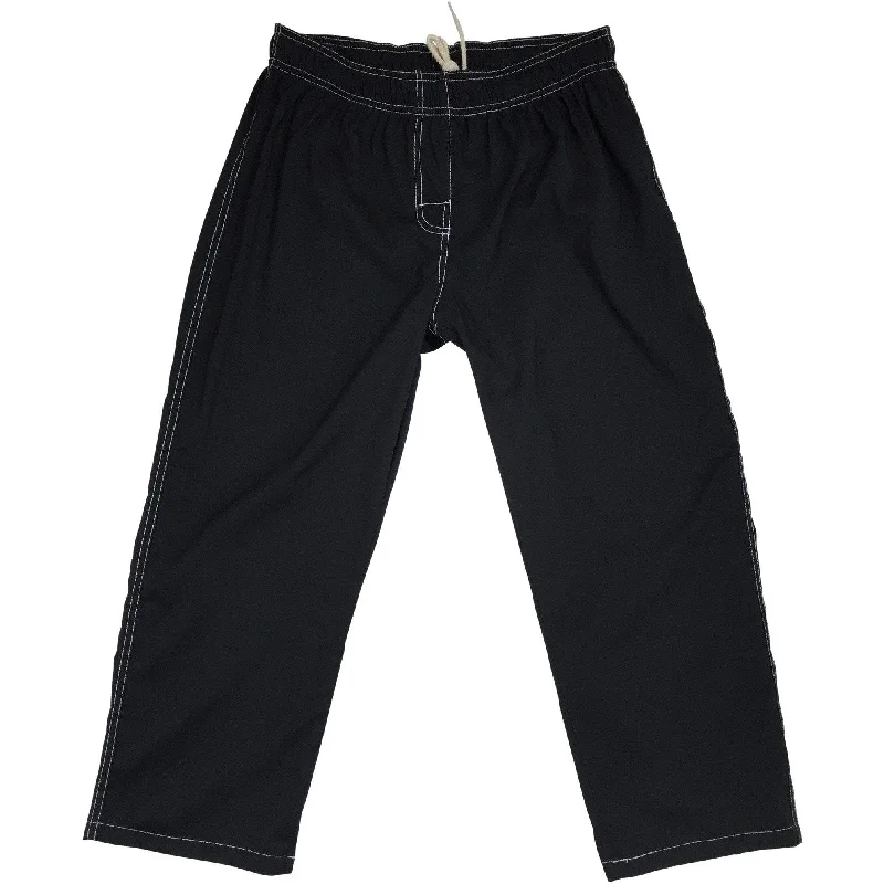 "A Solid Color" Womens Board (Swim) Capris - ELASTIC Waist  + HIGHER Rise/Waist + 23" Inseam - SOLID Black+White Stitching