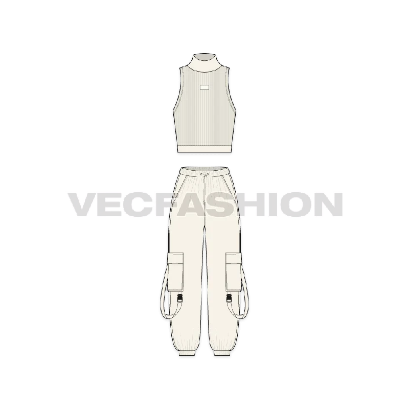 Embroidered Letters Womens Cargo Joggers Vector Sketch