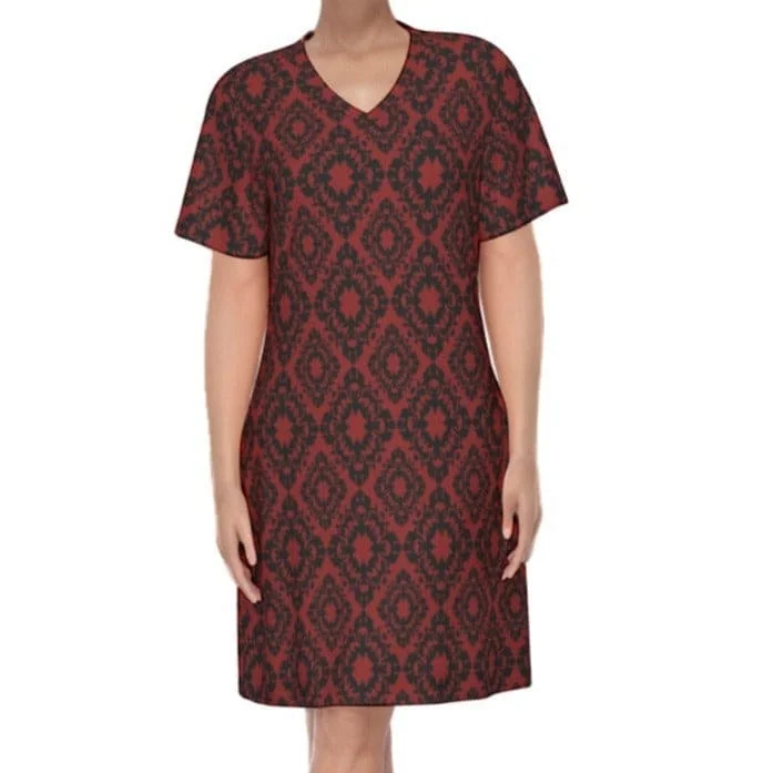 Boutique Recommendation Women's Gothic Red Black Pattern V-Neck Short Sleeve Dress